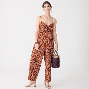 •J Crew Tie-front jumpsuit in vintage vines Floral Brown Jumpsuit